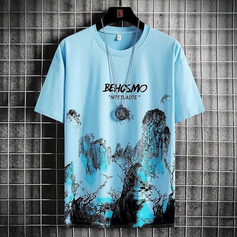 Men’s Silk Short Sleeve Shirt Luxury Hip Hop Streetwear Fashion Casual Tee