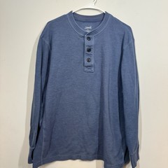 Roundtree & Yorke Casuals Waffle Knit Thermal Henley Mens Sz XL Blue Y2K