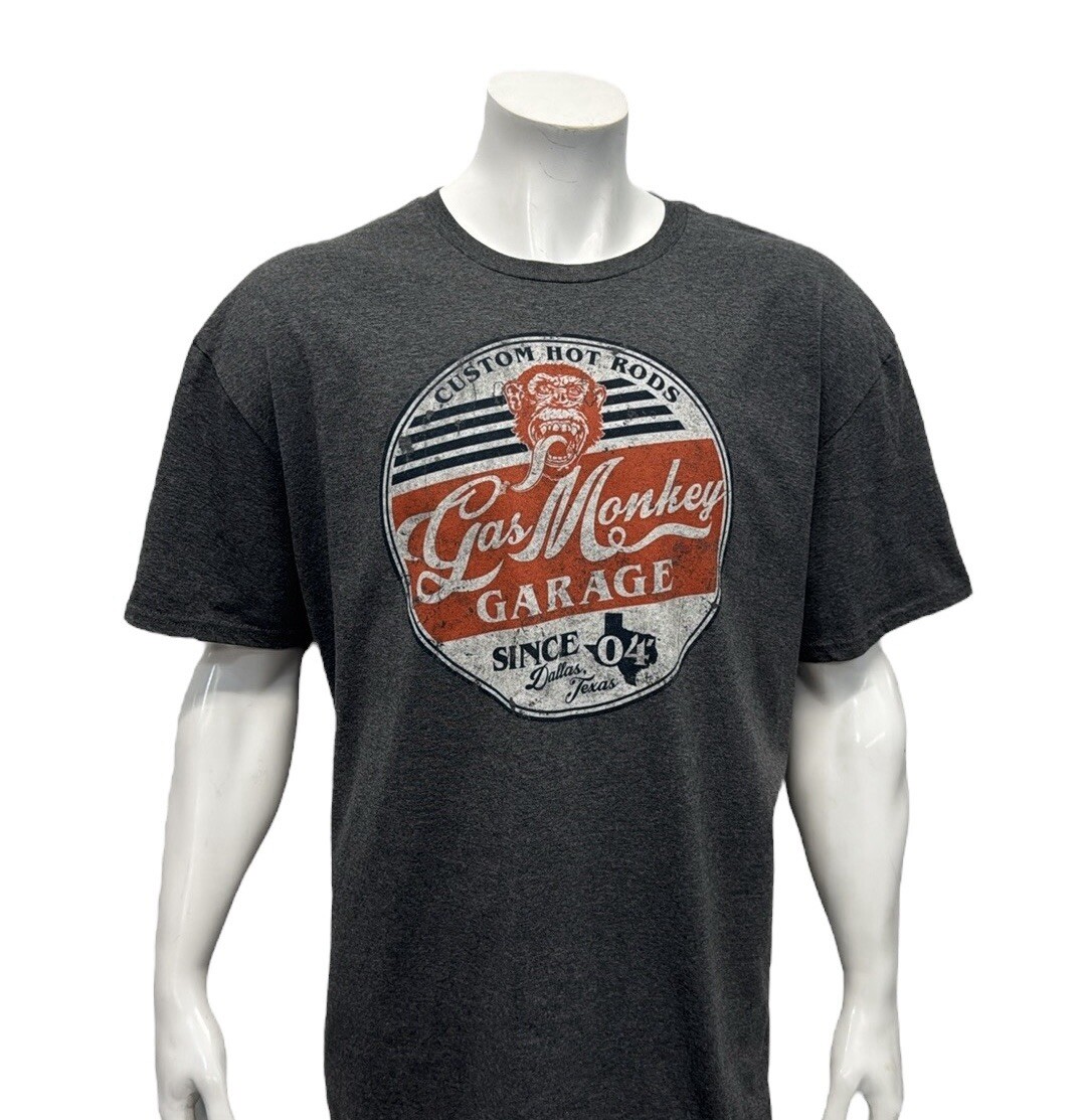 Gas Monkey Garage Custom Hotrods Dallas Texas Gray Distressed Graphic T-Shirt 2X gallery