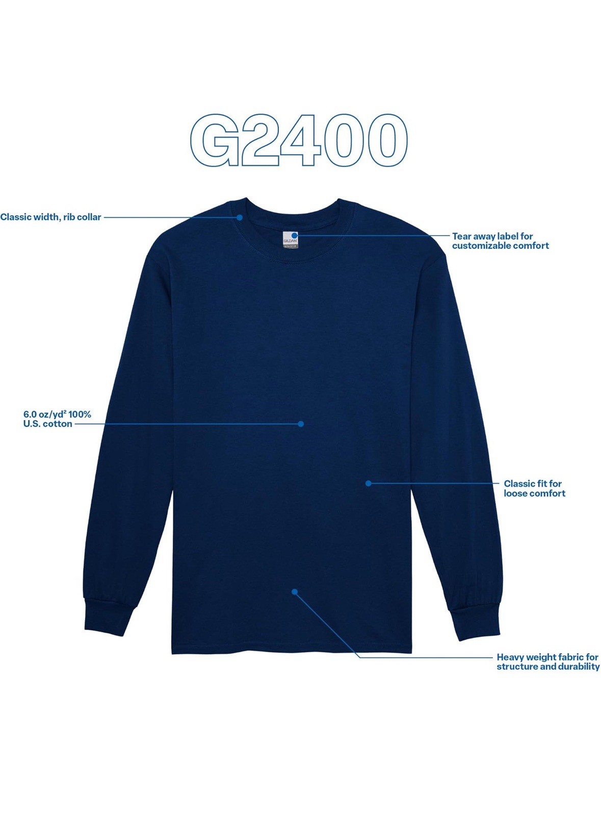 Gildan G2400 Ultra Cotton Long Sleeve US Cotton Heavyweight Plain Blank T-Shirt gallery