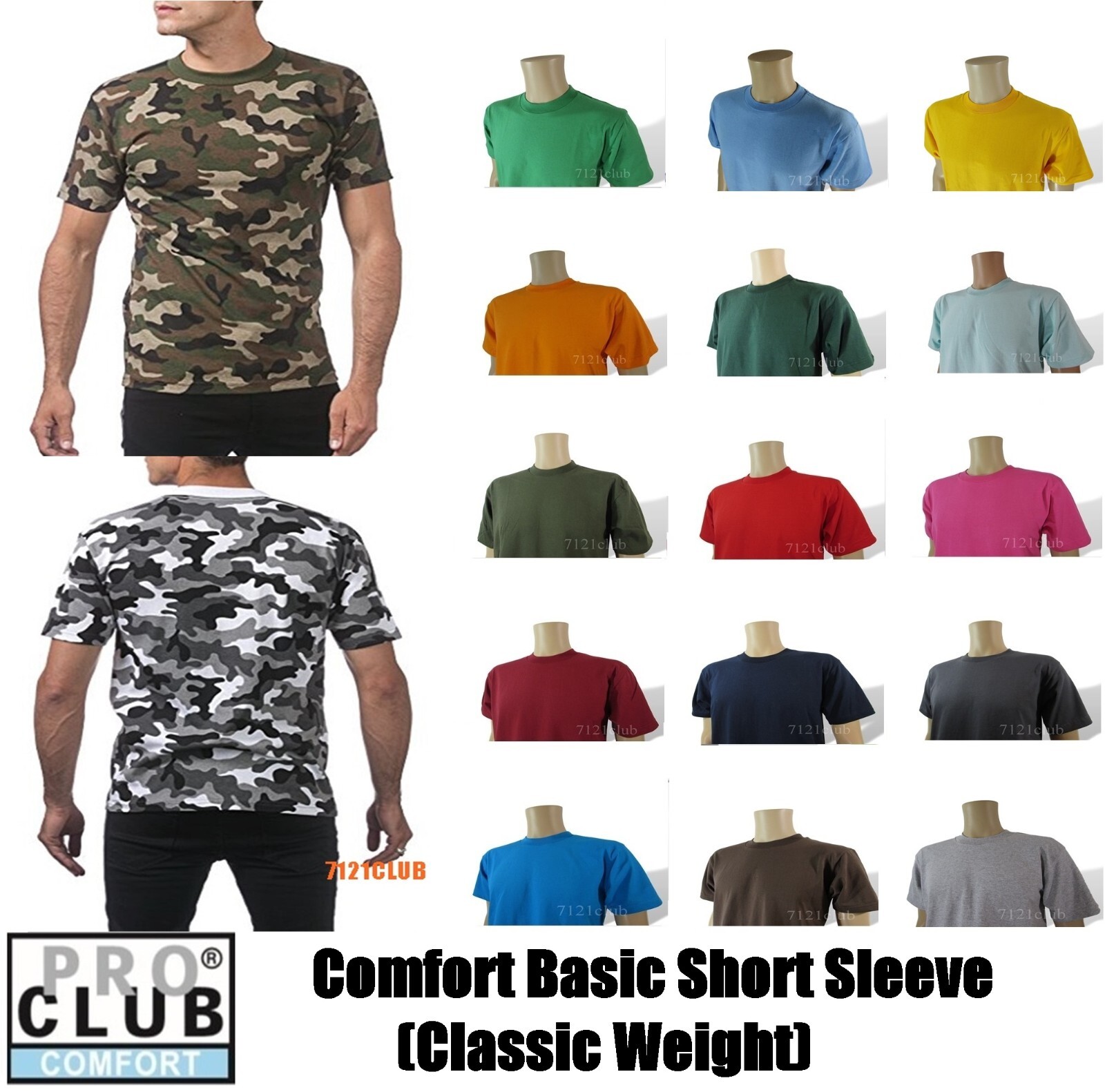 PRO CLUB COMFORT T SHIRT PROCLUB MENS PLAIN CREWNECK SHORT SLEEVE CAMO TEE S-7XL gallery