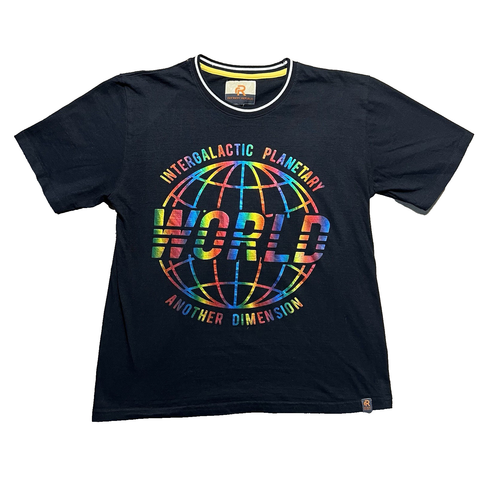 Refinery Republic Globe T Shirt Mens L Reflective Rainbow Graphic