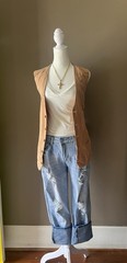 BOHO Wehilion Brown Button Front Adjustable Back Strap Vest M Casual