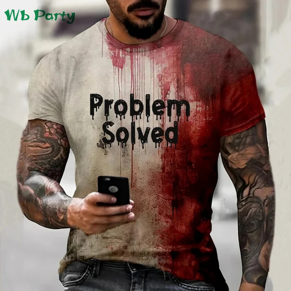 Problem Solved Bloody Print Men's Clothing Fashion T-shirts for Men Horrible gallery