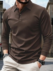 Men’s Solid Color Long Sleeved Polo Shirt Spring and Autumn New Product Simple E
