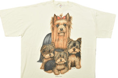 Vintage Katz Yorkshire Terrier Graphic Tee Shirt Cream OSFA 1X 2X 3X Made In USA