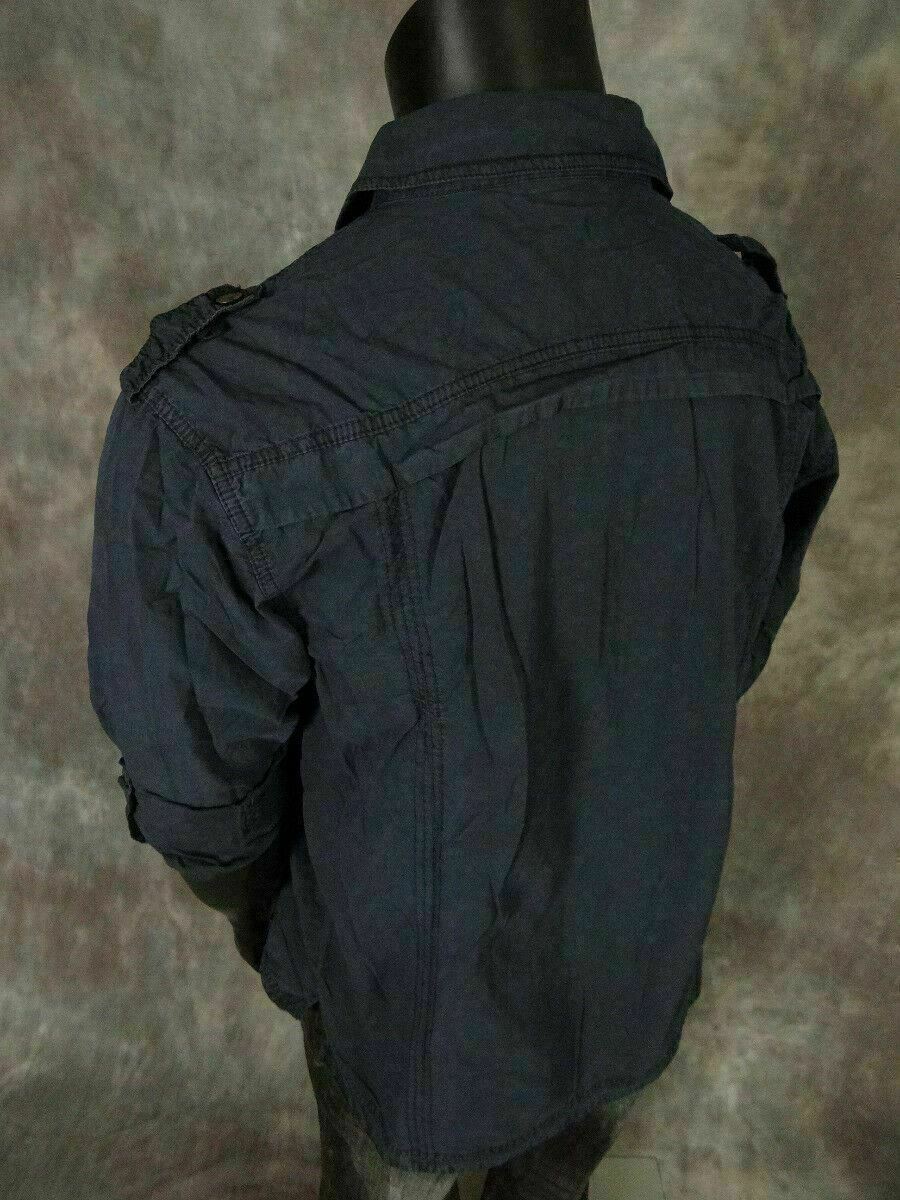 Mens Safari Button Shirt Pleated Pockets Studded Accents with Pin-Up Sleeves gallery