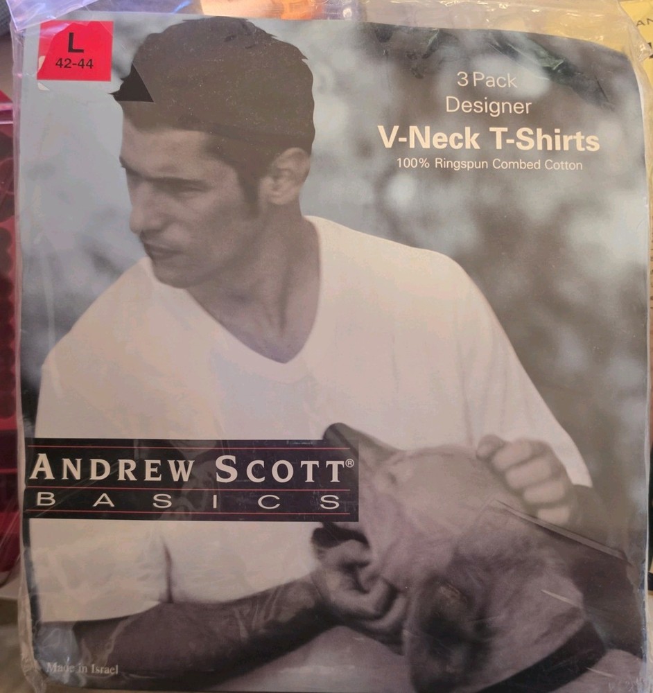 VTG Andrew Scott Basics Men Large V-Neck T-Shirts 3-Pack 100% Ringspun Cotton