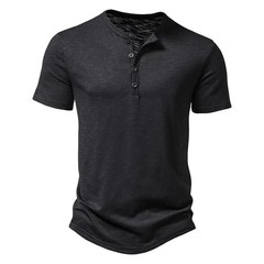 Henley Collar Summer Men Casual Solid Color Short Sleeve T Shirt for Men