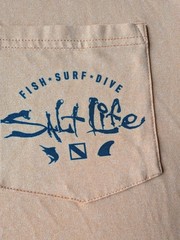 Salt Life Fish Surf Dive Live Salty Pocket T-Shirt Peach Orange Large UV Vapor