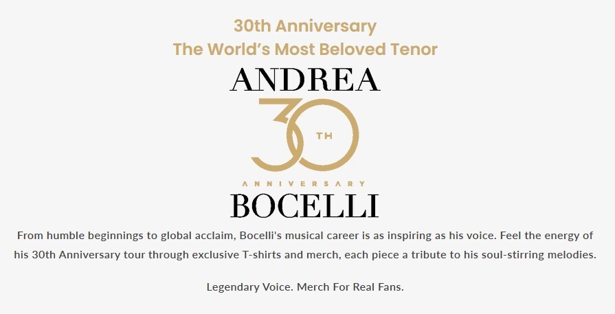 Andrea Bocelli 30th Anniversary Black & White BOCELLI T-Shirt ⭐️NEW⭐️ gallery