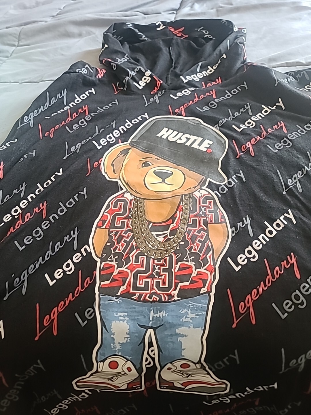 Legendary Adults Black! Legendary Hustle Bear Hoddie. No Sleeves gallery
