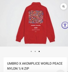 Umbro X Akomplice World Peace Long Sleeve Jacket M Red 1/4 Zip