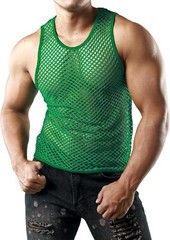 Men’s Fishnet Muscle Top Sleeveless Fitted See Through Mesh Shirt Clubwear Gym