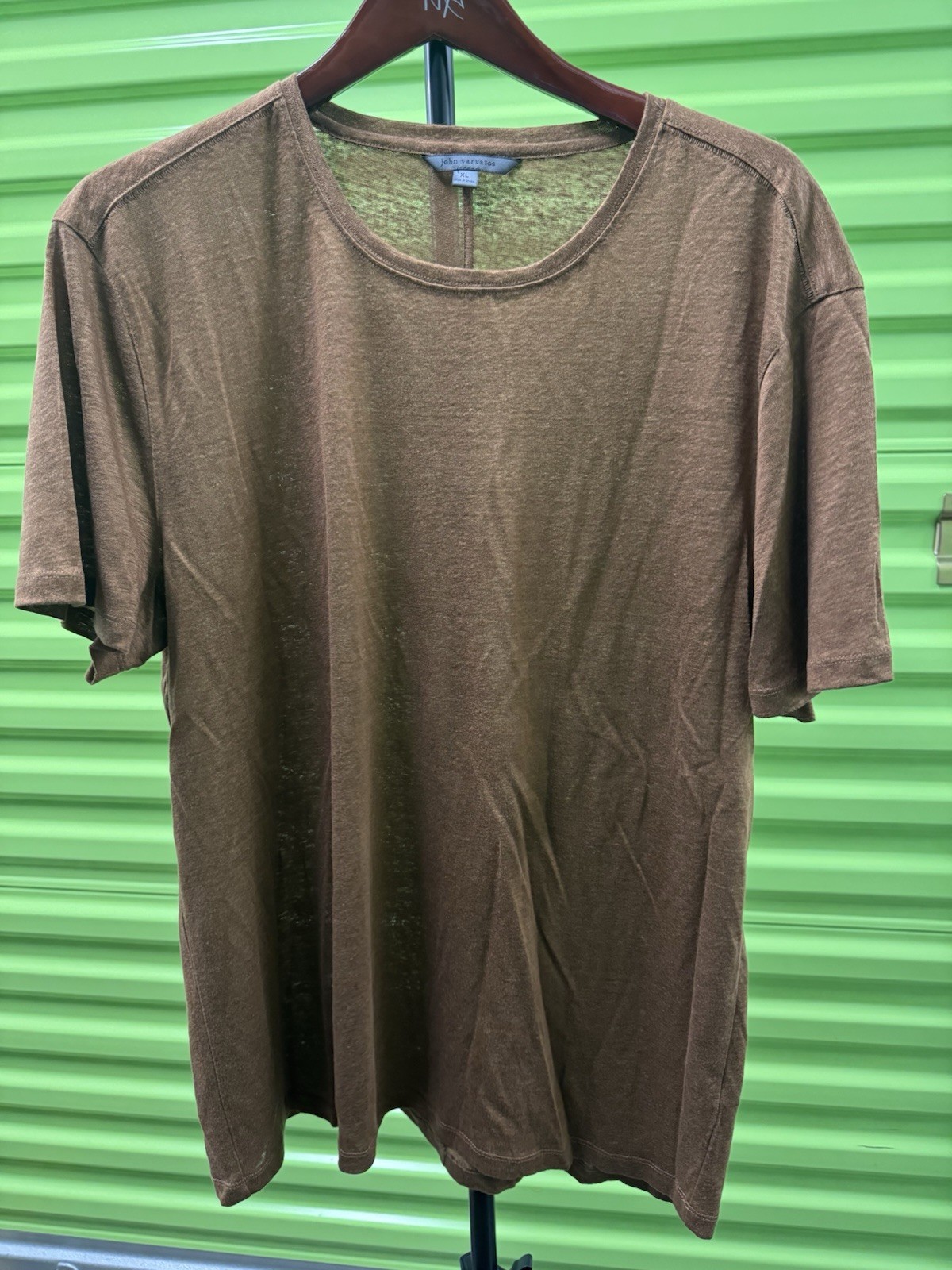 John Varvatos Men’s XL Solid Brown Linen Knit Crew Neck Short Sleeve T-Shirt