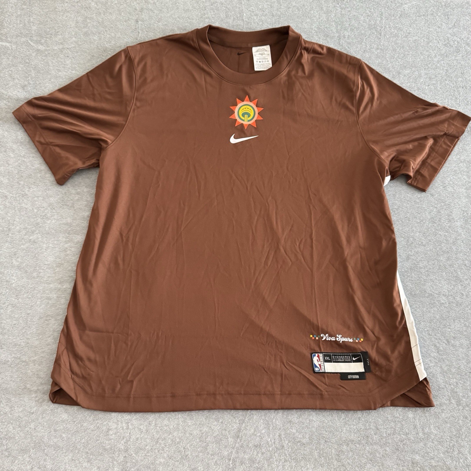 Nike San Antonio Spurs City Edition Brown Short Sleeve Shooting Shirt Size 2XL-T gallery
