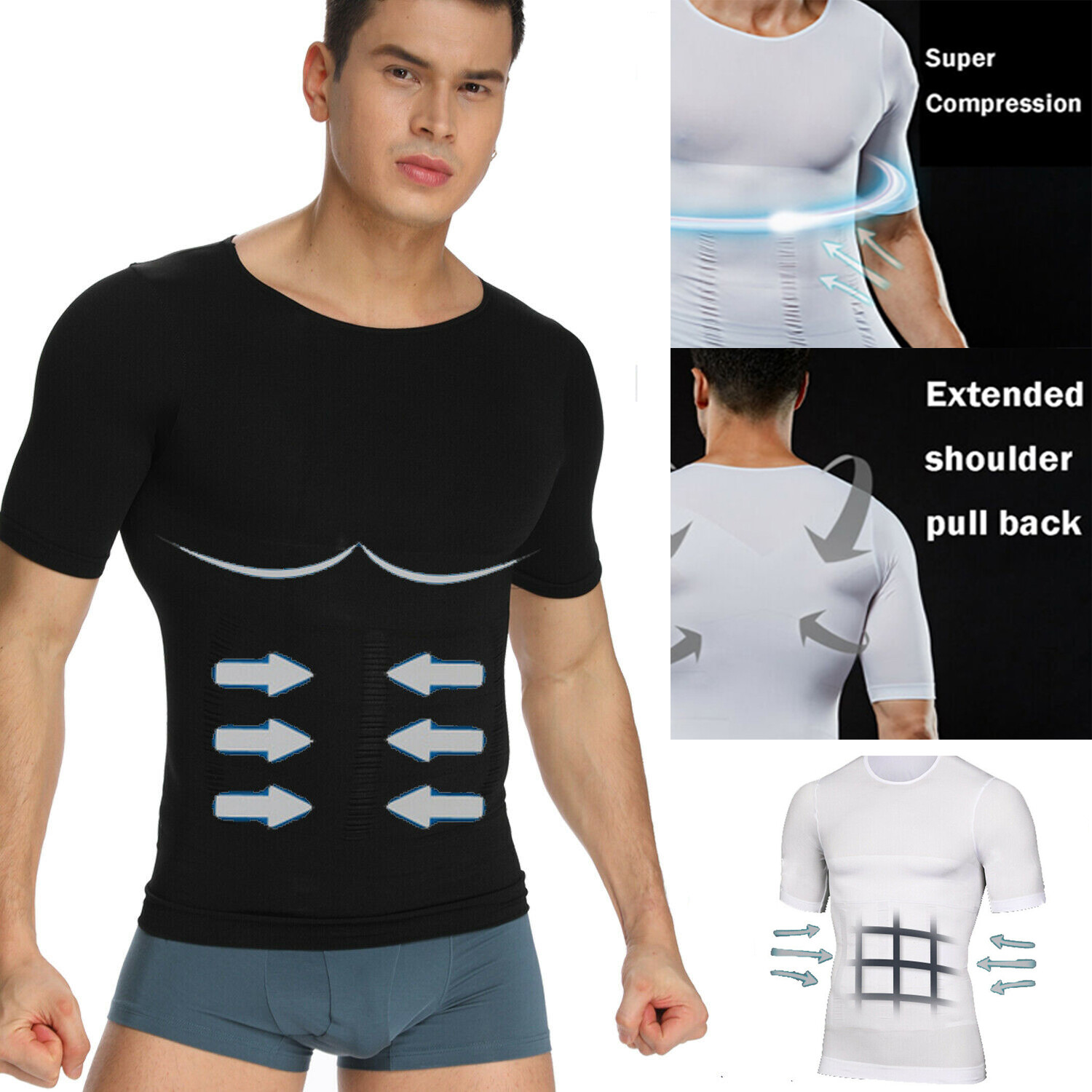 Men Slimming Body Shaper Gynecomastia T-shirt Posture Corrector Vest Compression gallery