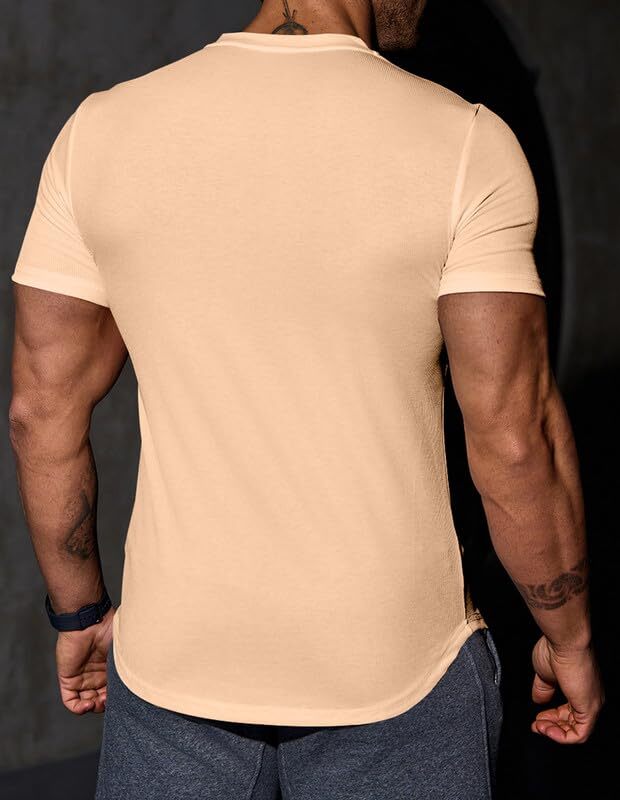 Mens V-Neck Muscle Slim Henley Shirt Workout Gym Athletic Shirt Summer Fashio... gallery