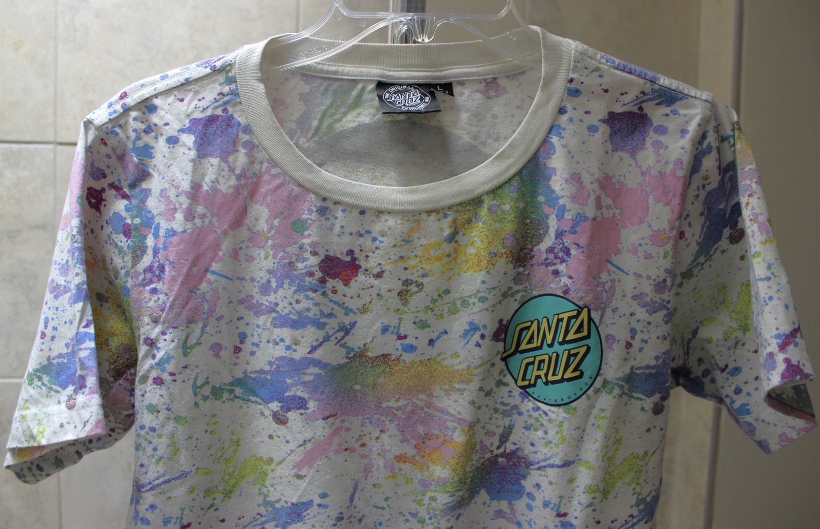 Santa Cruz Skateboards Tee sz L Chest 44" Multi Paint Splatter Dot Logo T-Shirt gallery
