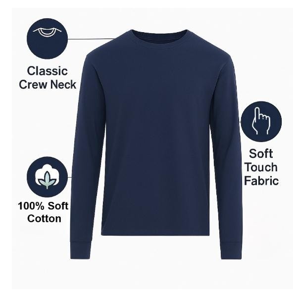3 Pack: Men's 100% Cotton Crew Neck Long Sleeve Tee Casual Basic T-Shirt S-4XL gallery