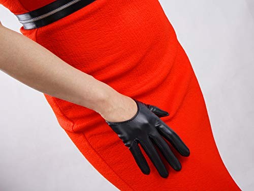 DooWay Women's Black Half Palm Leather Gloves 13cm 5" Extra Short Faux PU for gallery
