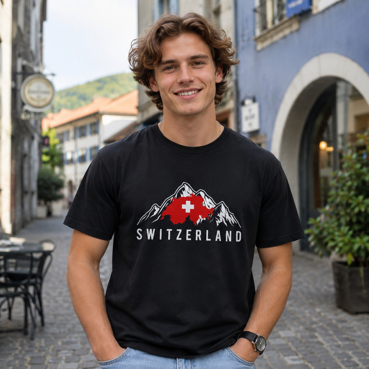 Switzerland Alps Mountain Graphic T-Shirt Swiss Flag Travel Adventure Tee gallery