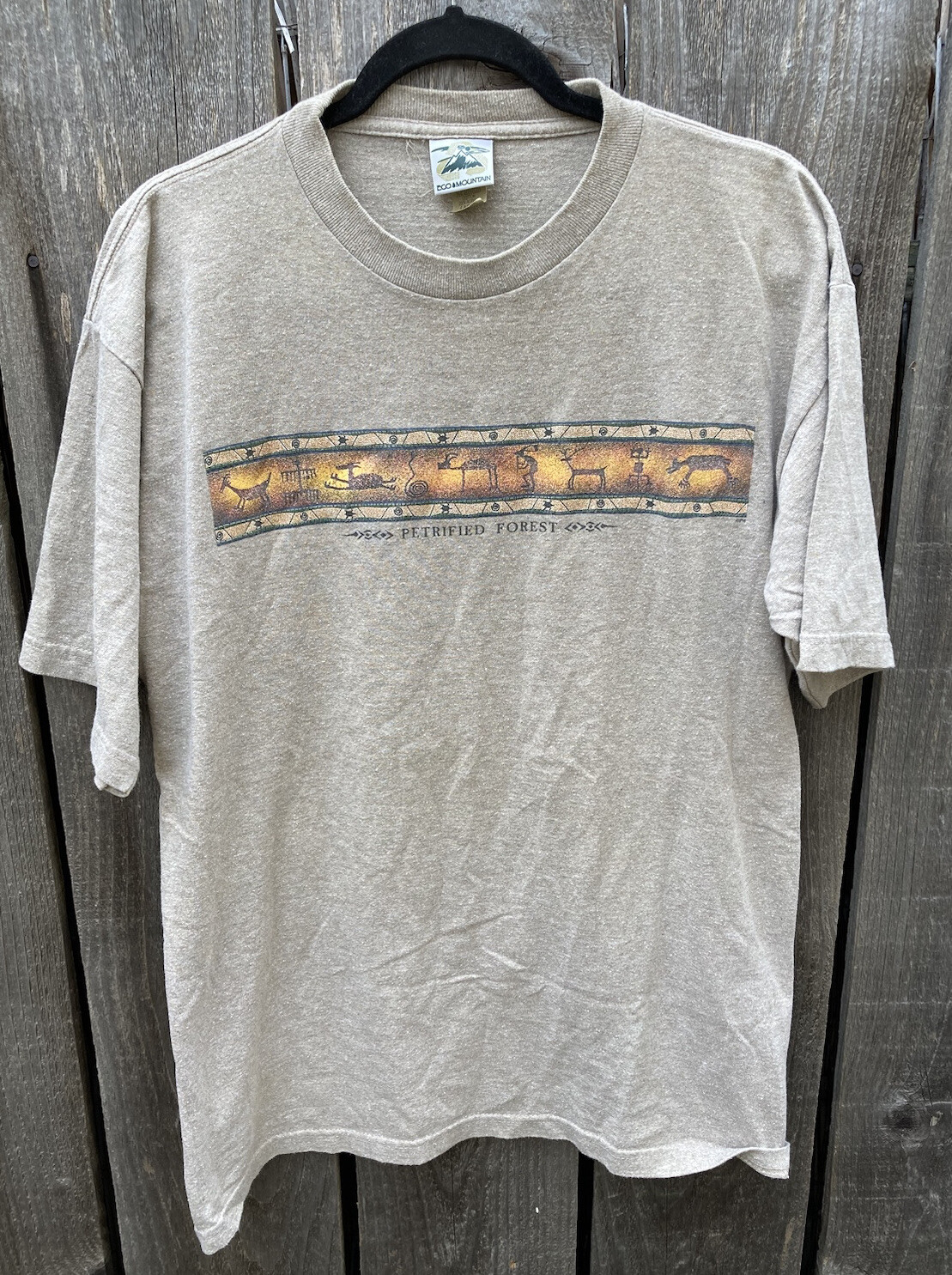 Men's Eco Mountain Beige Petrified Forest Cave Art T-Shirt L Cotton Boho USA gallery