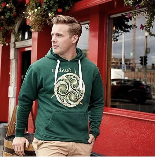 Irish Men’s Bottle Green Celtic Knot Hoodie by Traditional Craft Ltd Size Small