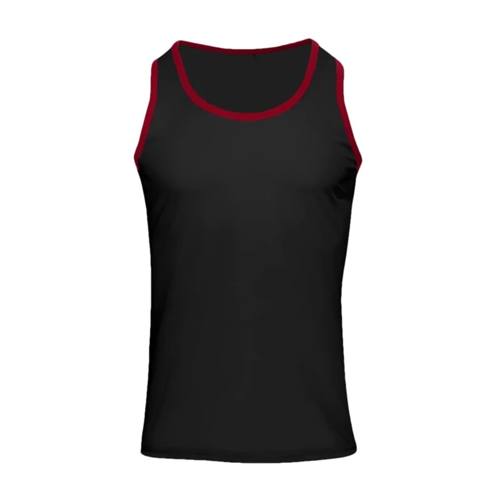 Generic Men’s Round Neck Contrasting Splicing Slim Fit Sports Tank Top Black XXL