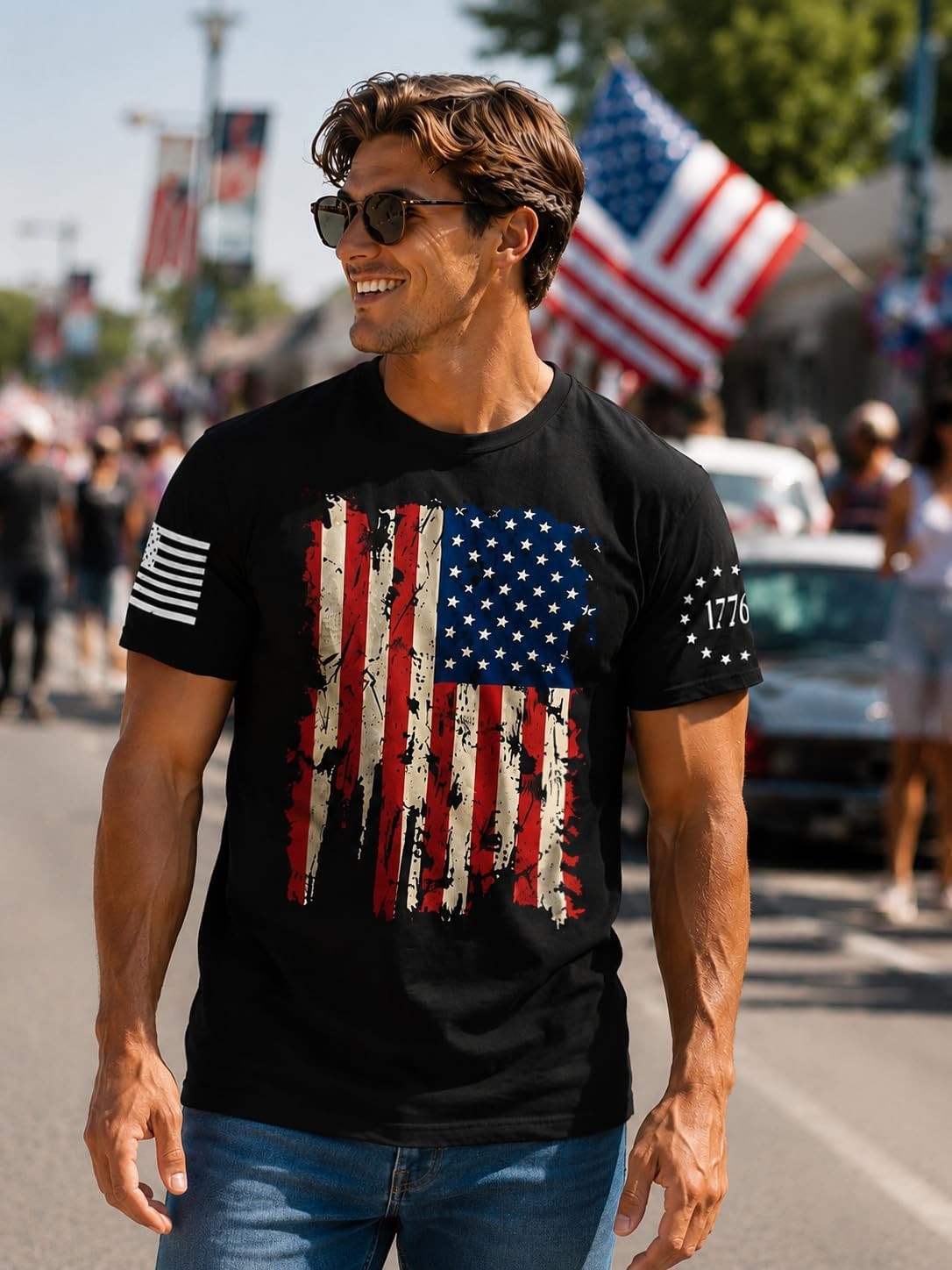 USA Flag American Red White Blue Star Stripes Patriotic T-Shirt with many Size gallery