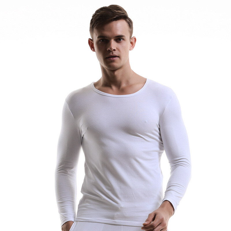 Men’s O-neck Undershirts Long Sleeve T-shirts Casual Solid Top Homewear Thin