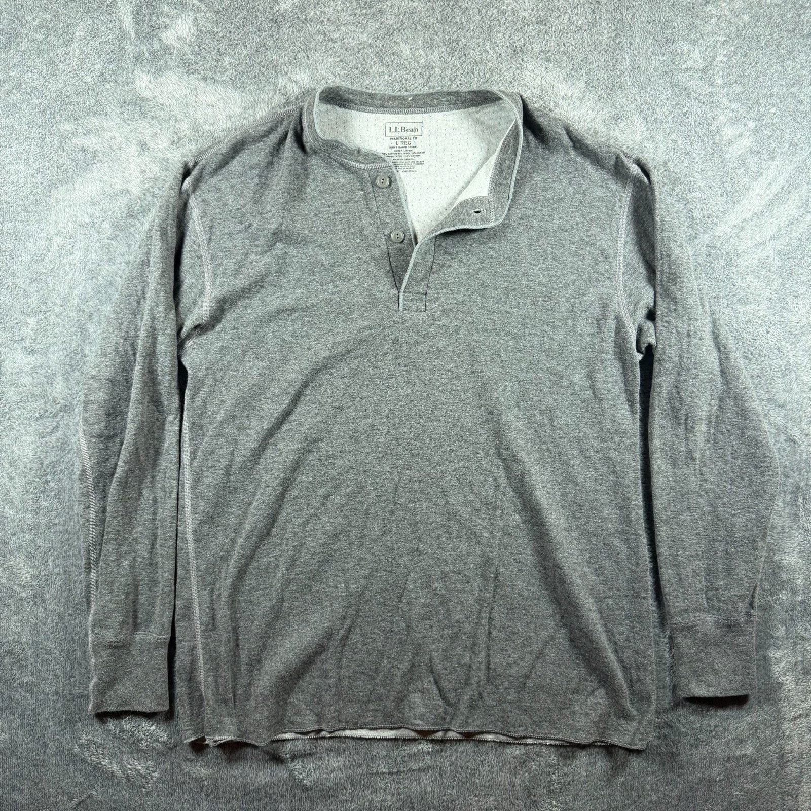 L.L. Bean Henley Shirt Mens Large Gray Wool Blend Double Layer River Driver gallery