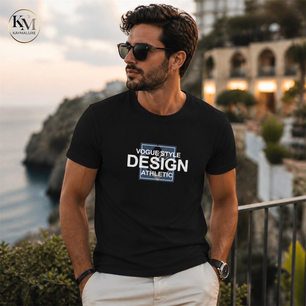 Kaymaluxe Men’s Black Graphic Tee Modern Athletic Streetwear T-Shirt