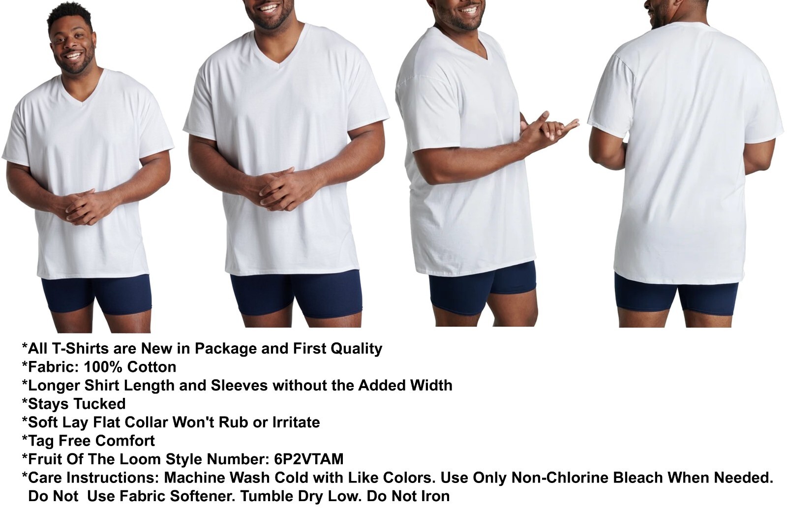3 White Tall Man 2XT 50-52 Inch V-Neck T-Shirts Fruit Of The Loom 127-132 CM gallery
