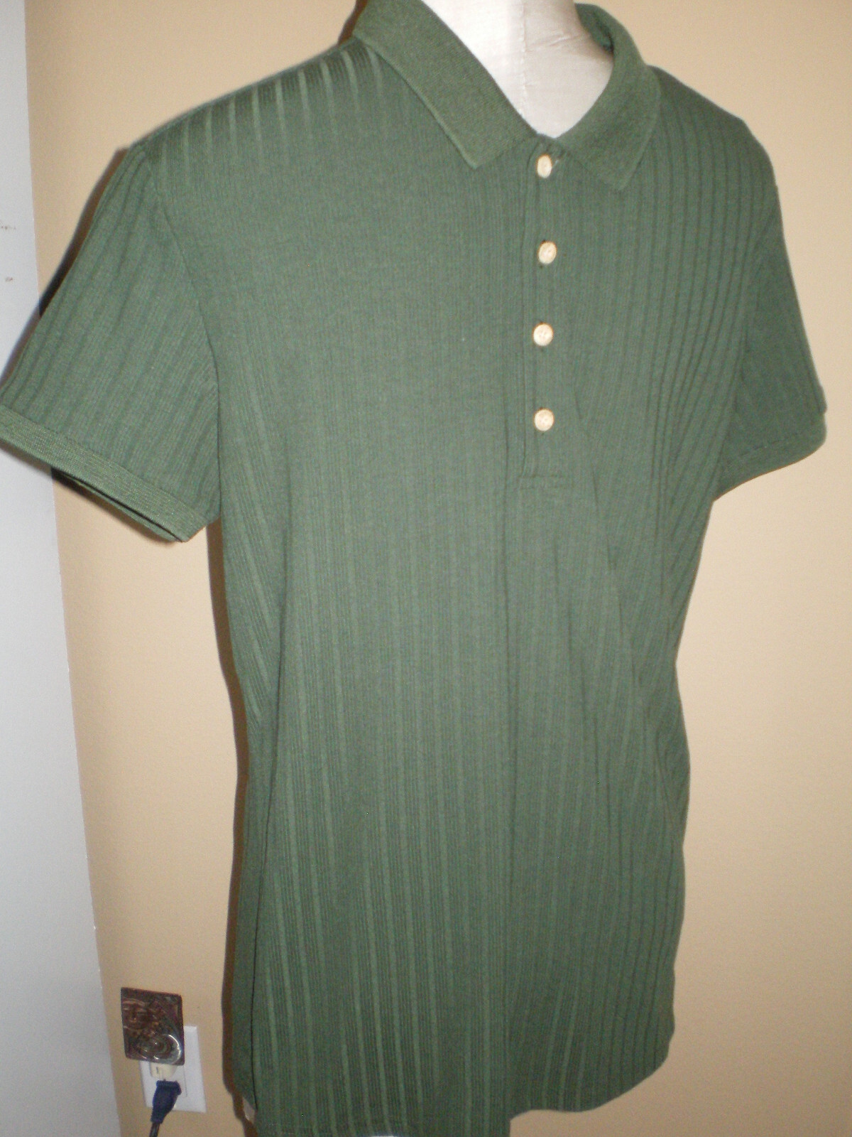 NITAGUT Mens FOREST GREEN Casual Short Sleeve Collared Ribbed Knit POLO Shirt S gallery