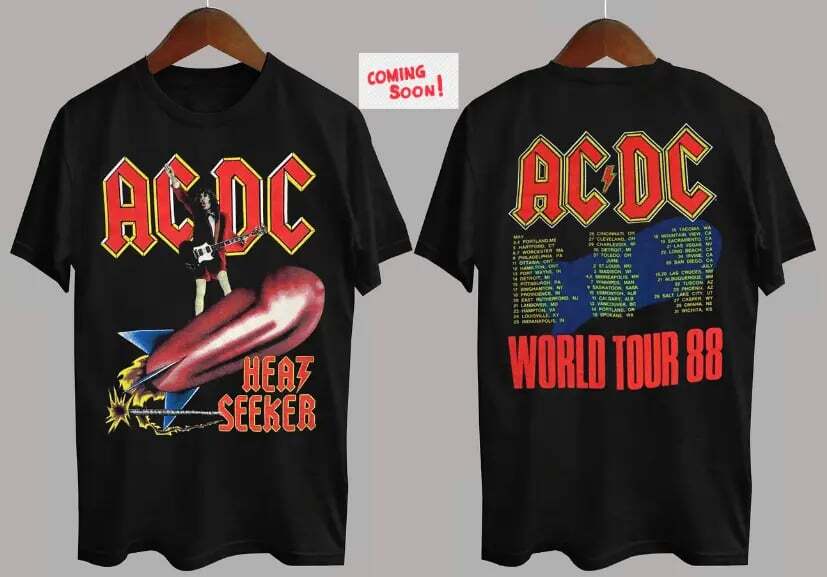 1988 Heatseeker World Tour ACDC Band Cotton Black Full Size 2 Sided T-Shirt TMB2 gallery