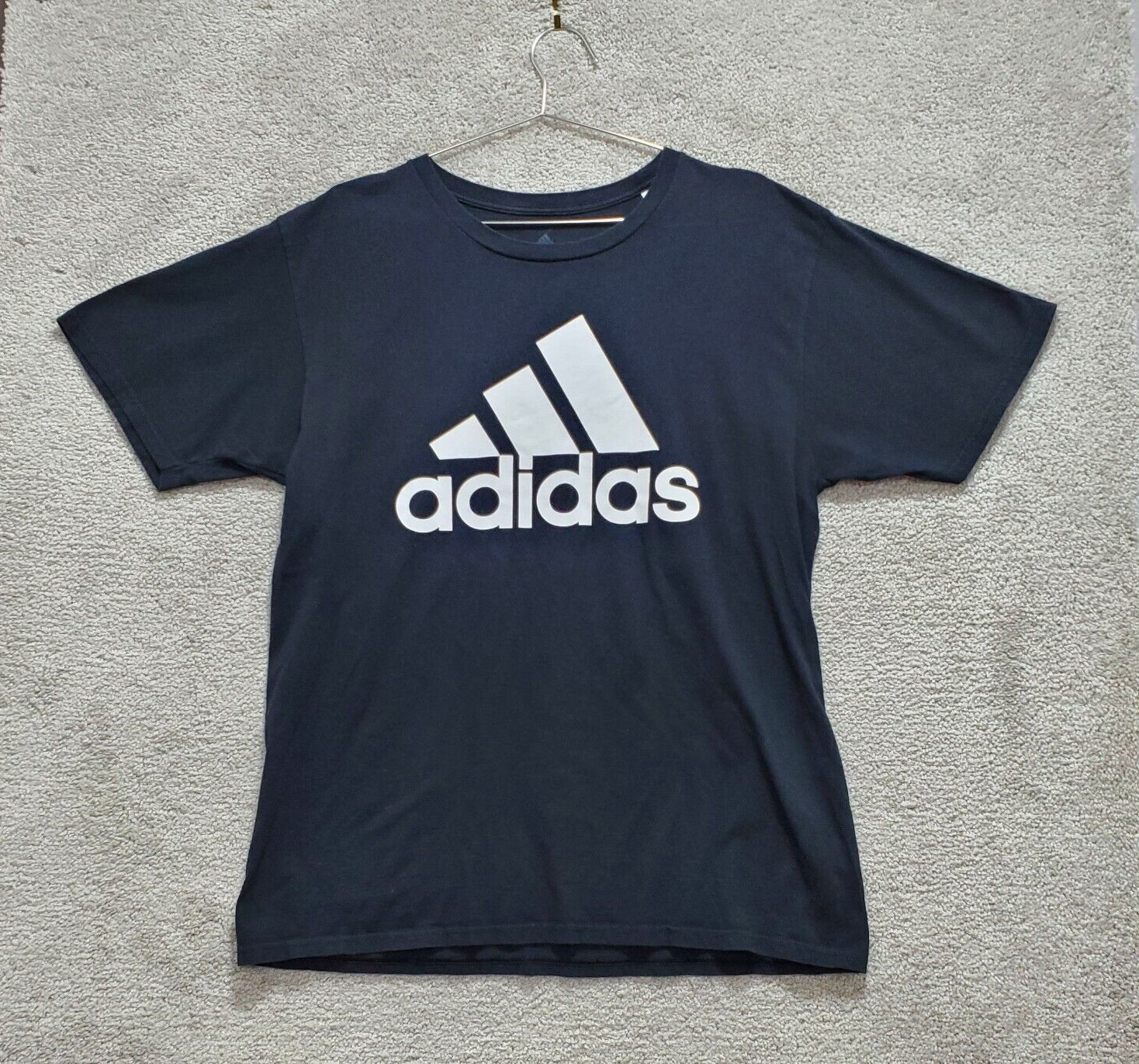 Adidas T-Shirt Men’s L Black Crew Neck Graphic Pullover Easy Care Stretch Casual