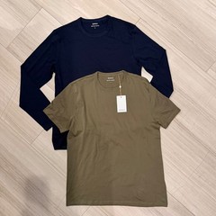 Quince Tee Set 100% Pima Cotton Luxe Touch Long Sleeve Lot of 2 Olive Navy NWOT