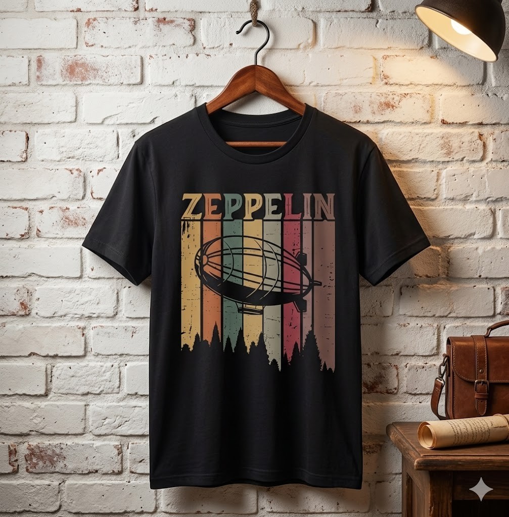 Retro Zeppelin 70s 80s Dirigible Airship Zepelin Zepplin T-Shirt – H016