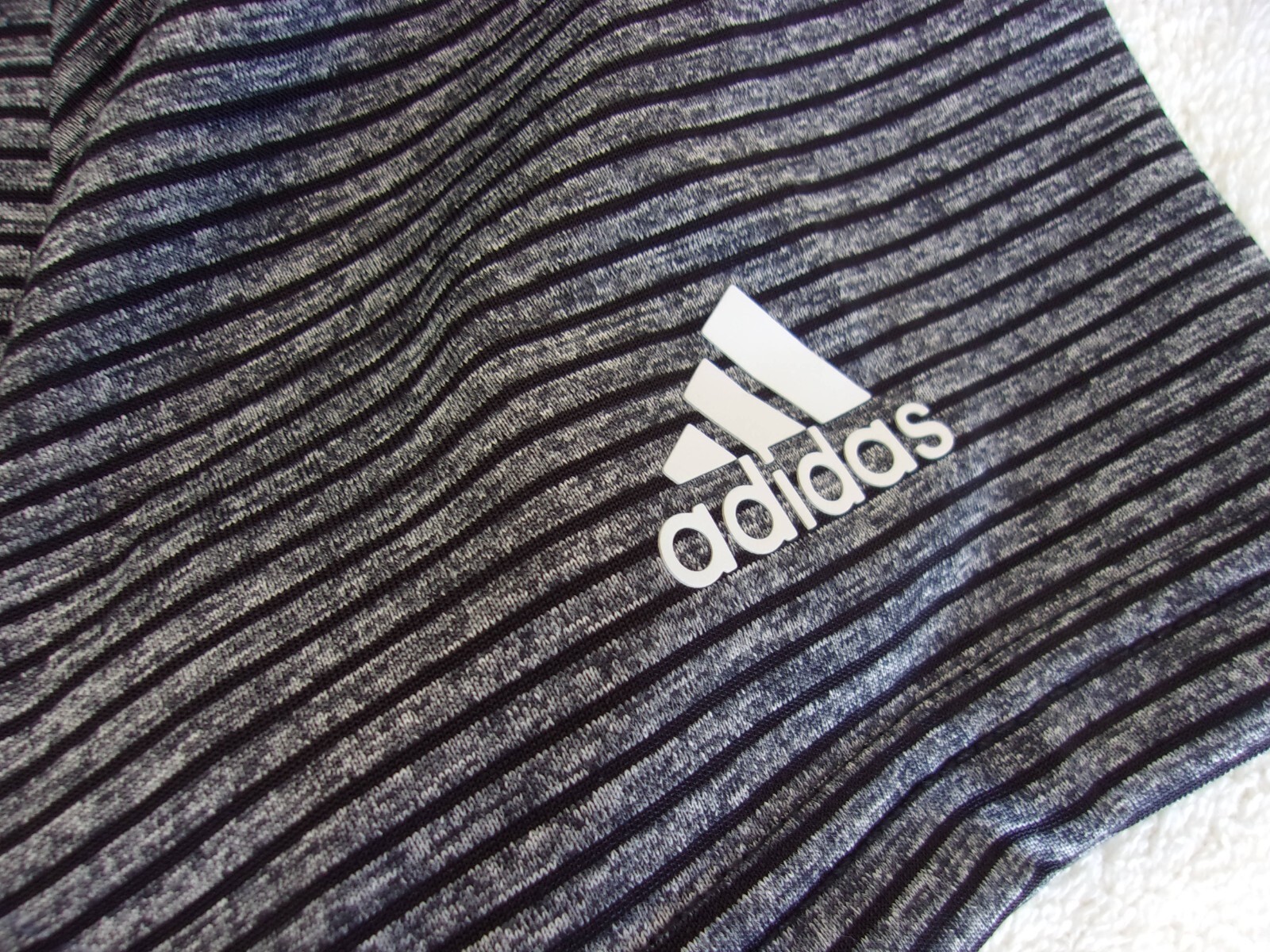 NWT Adidas polo, mens S, M, L, or XXL, gray, black stripes, pointed collar, $60 gallery