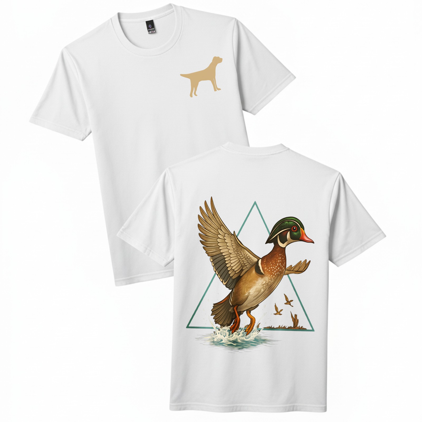 Outdoor 2-Sided Print Hunting Dog&Wood Duck Cotton T-Shirt-Casual Unisex Tee gallery