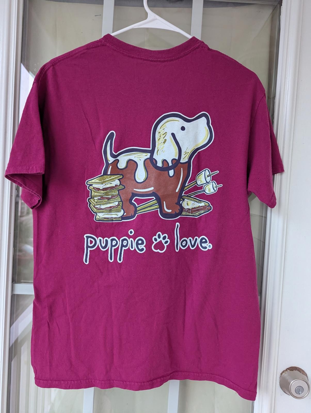 Puppie Love Rescue Snacks Smores Camping Dog Graphic T-Shirt Medium simply style gallery
