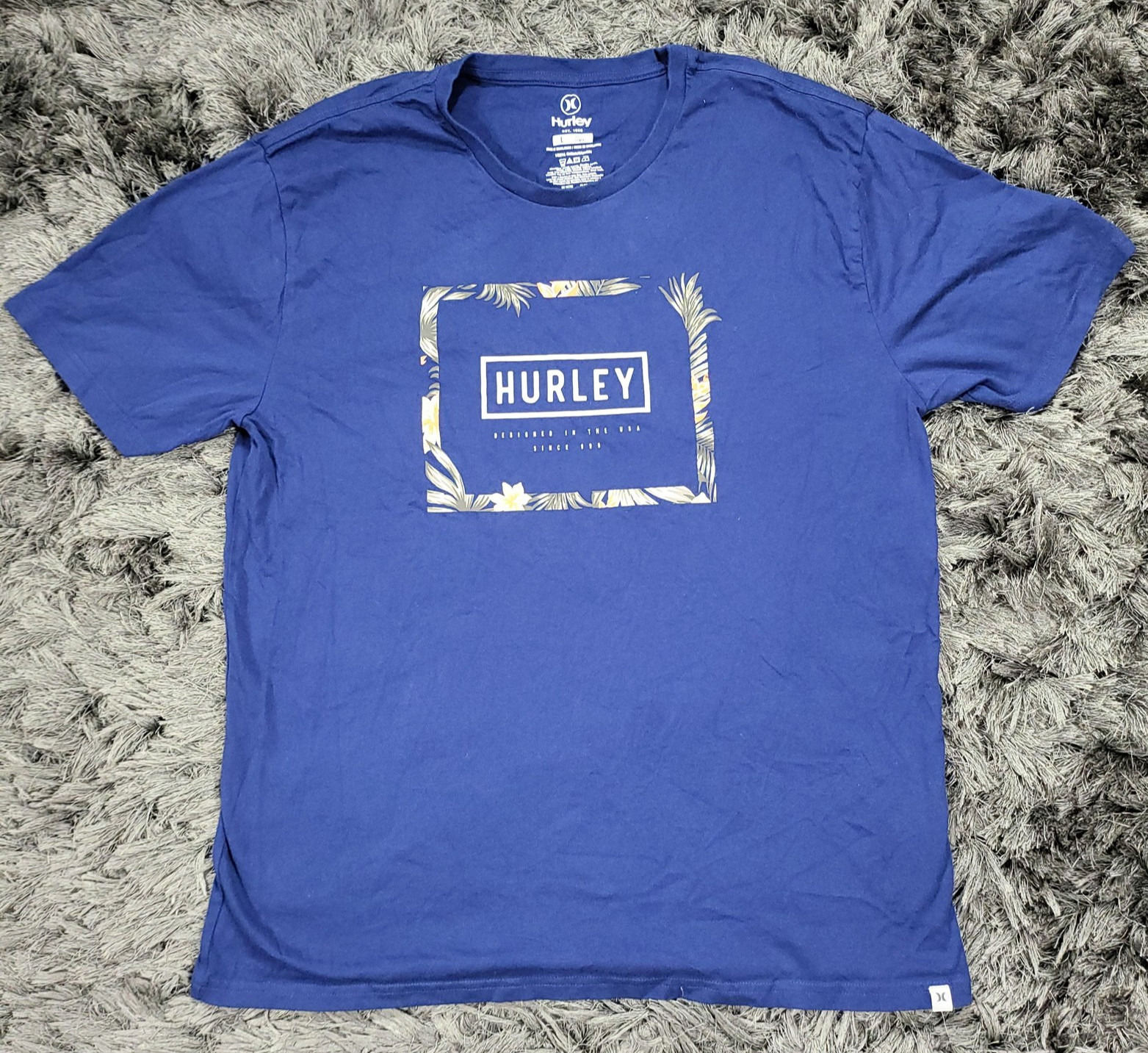 Hurley Shirt Mens Large Blue Tropical Logo Graphic Tee Tagless Crewneck Surf gallery