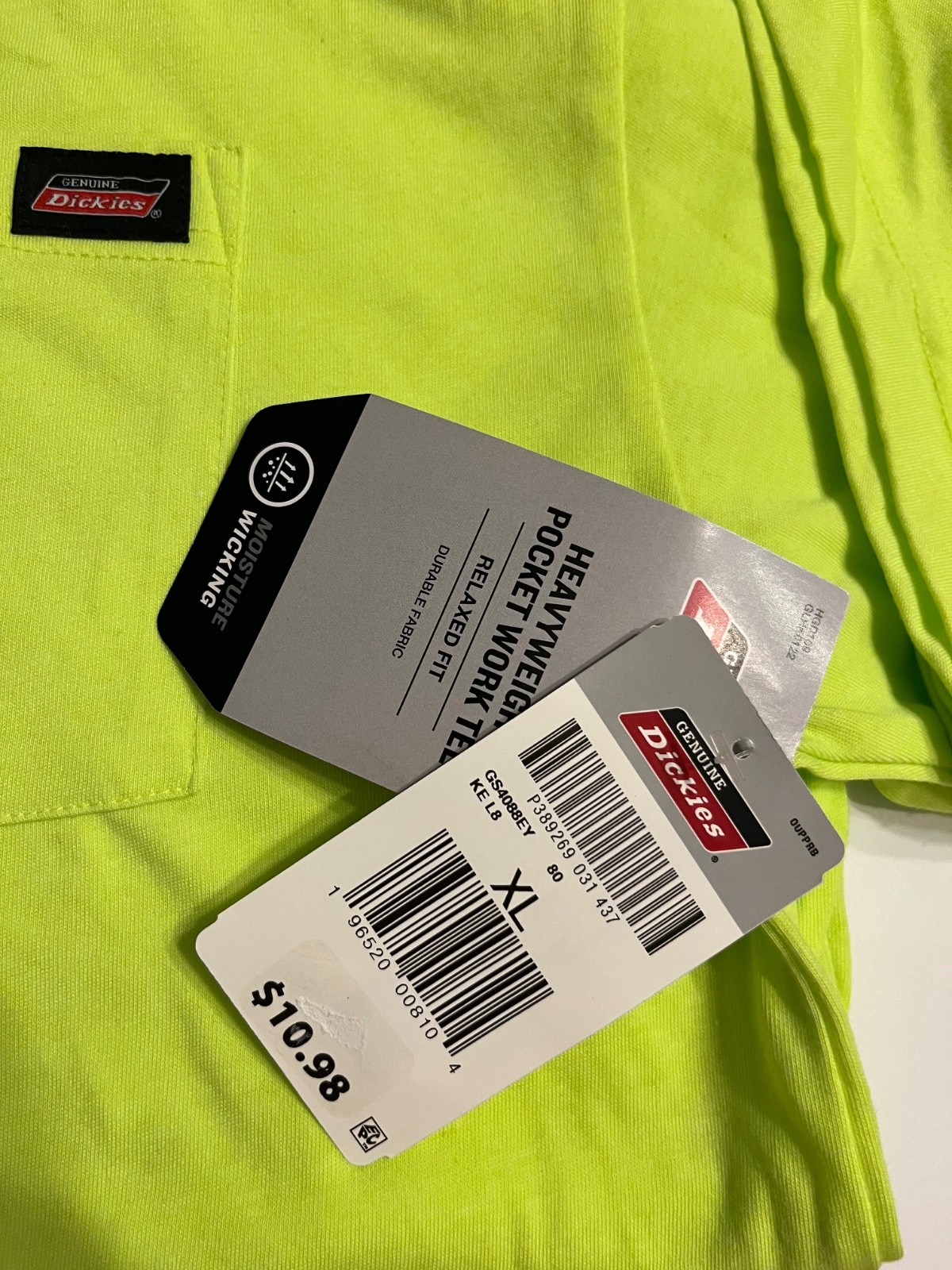 2 Brand New w/ Tags Dickies Fluorescent Yellow XL & L Pocket T-Shirt (1 of each) gallery