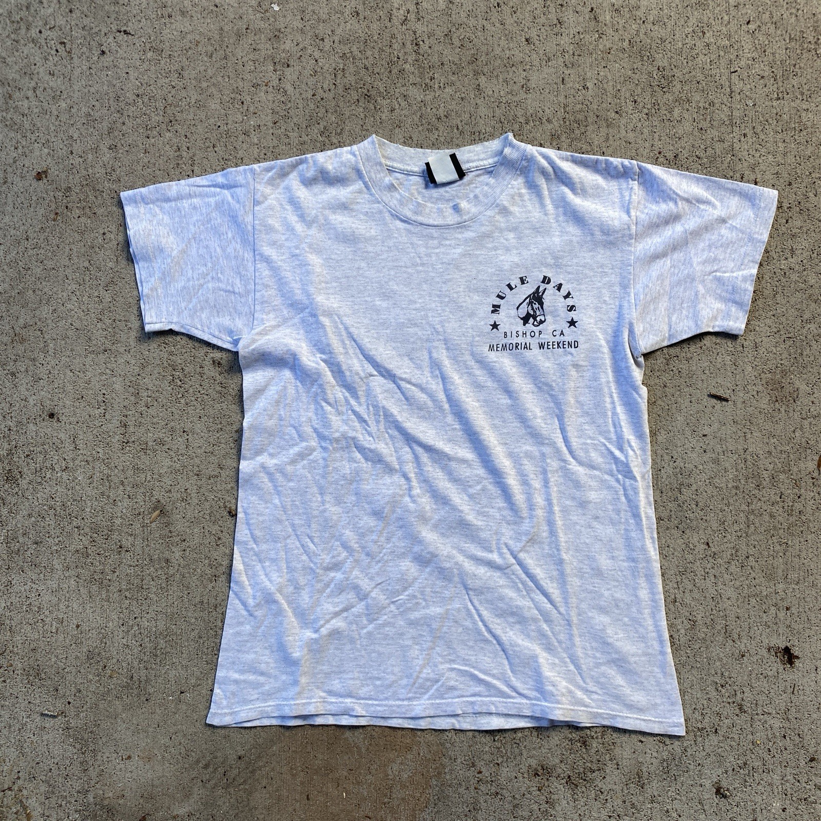 Vintage 90s MULE DAYS Tee Shirt Bishop Lone Pine Mt. Whitney Grey Medium gallery