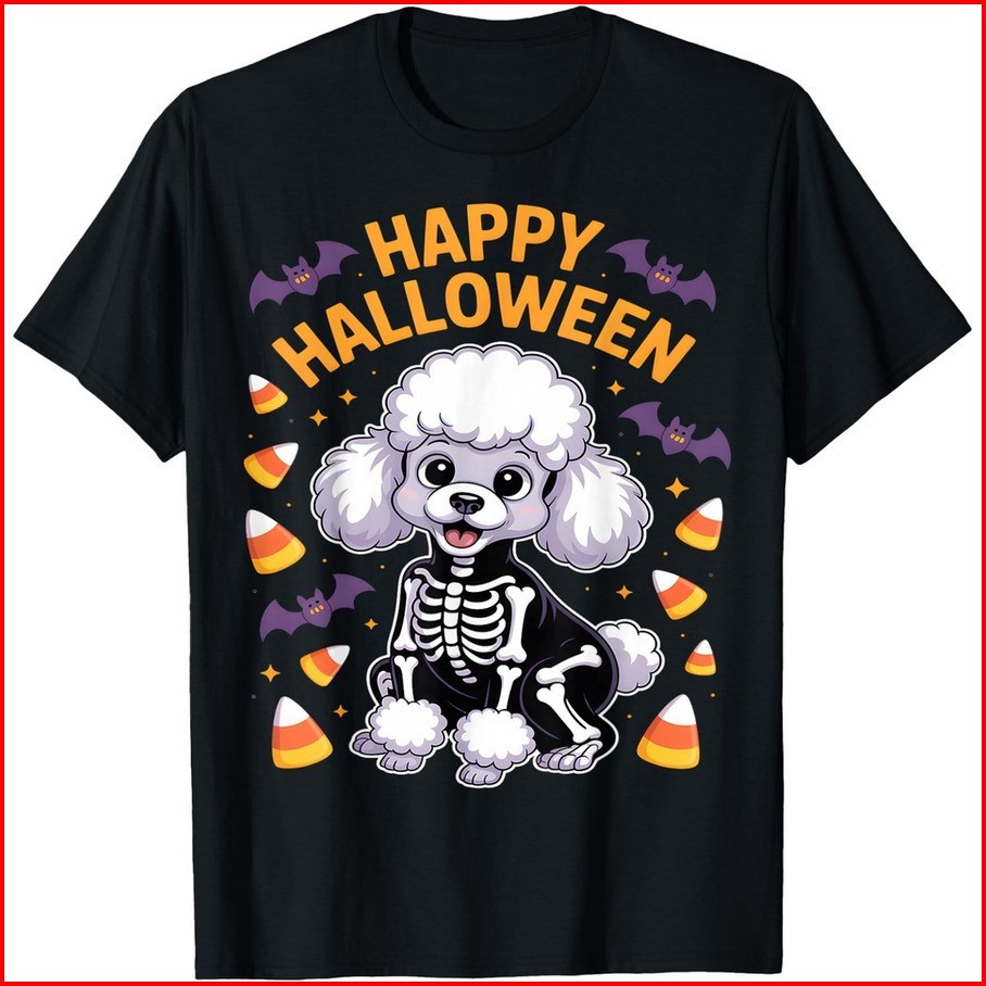 Poodle Skeleton Happy Halloween T-Shirt