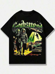 Alien T Shirts Men, Retro Godspeed Alien Astronaut Print, size S to 5XL