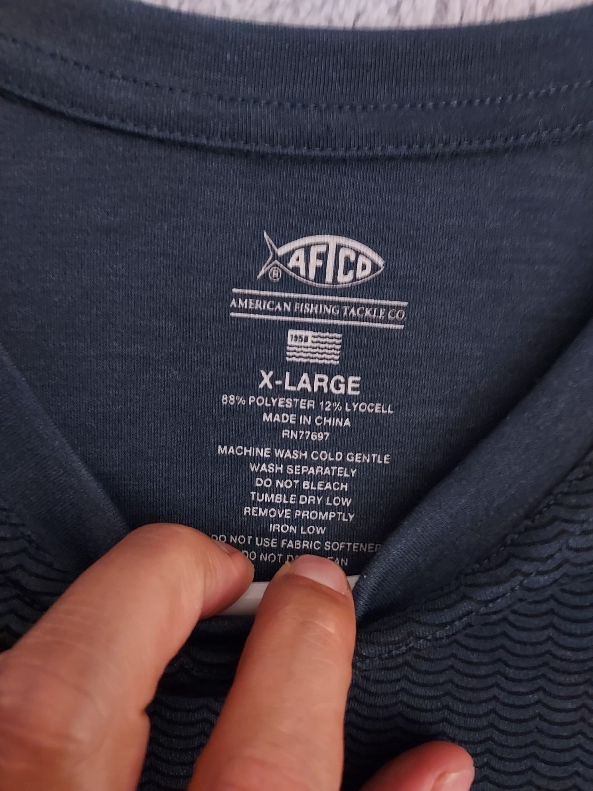 AFTCO Aftech Shirt Mens Extra Large Blue Spellout Sleeve Fishing Outdoor Beach gallery