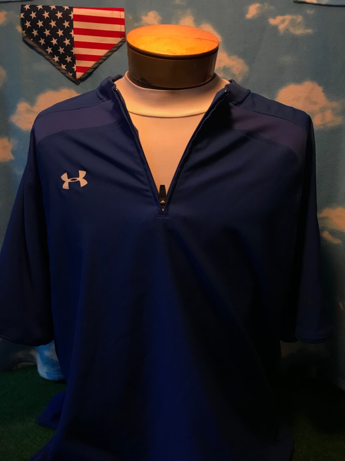 UA under armour hat shirt blue armor 1/4 zip large T-Shirt polyester jacket C11