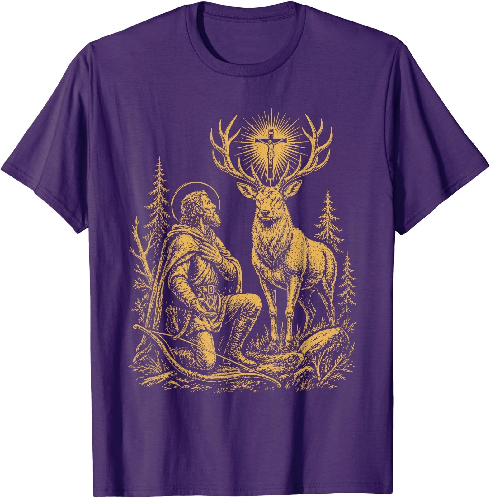 St. Hubert and the Stag Christian Hunter Vision Art T-Shirt gallery